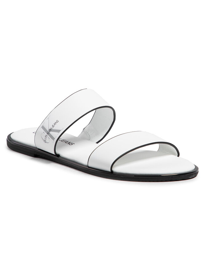 Calvin Klein Jeans Pantoletten Calvin Klein Jeans Flat Sandal Twostraps Lth YW0YW00026 Weiß