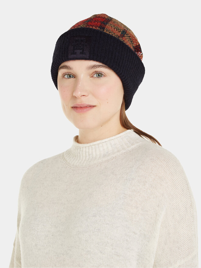 Tommy Hilfiger Σκούφος Tommy Hilfiger Tommy Check Beanie AW0AW15315 Σκούρο μπλε