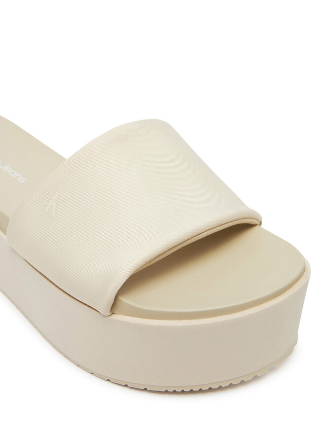 Calvin Klein Jeans Pantoletten Calvin Klein Jeans Flatform Sandal Slide In Nylon YW0YW01791 Écru