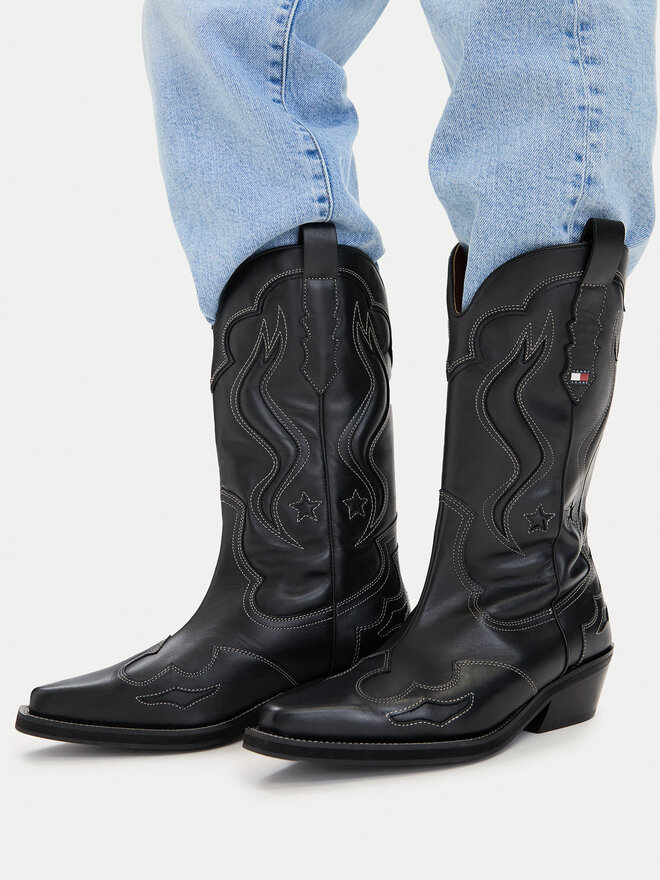 Tommy Jeans Cowboystiefel Tommy Jeans Archive Cowboy Boot Leather EN0EN03046 Schwarz