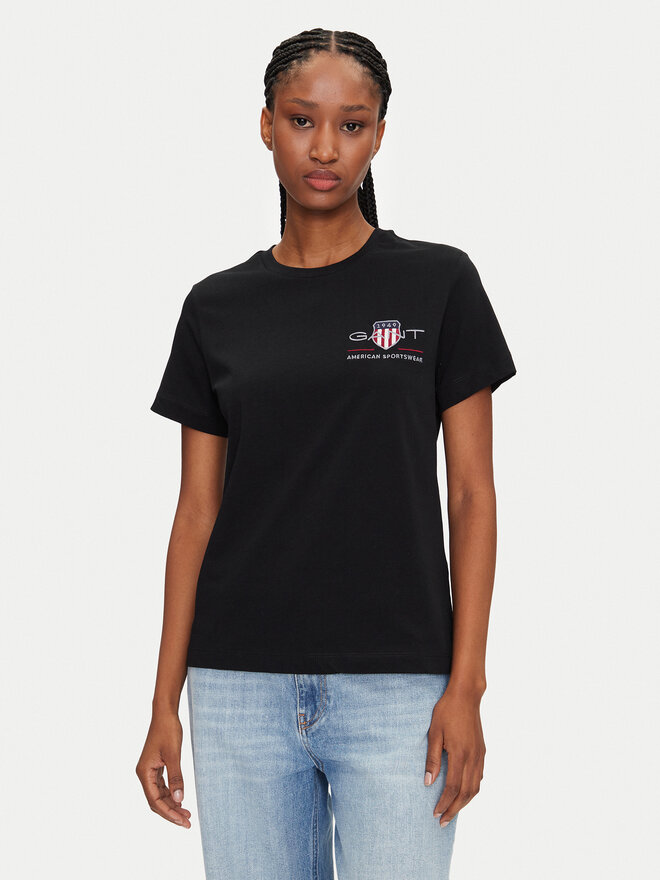 Gant Gant T-Shirt Bisiklet Yaka 4200277 Μαύρο Regular Fit