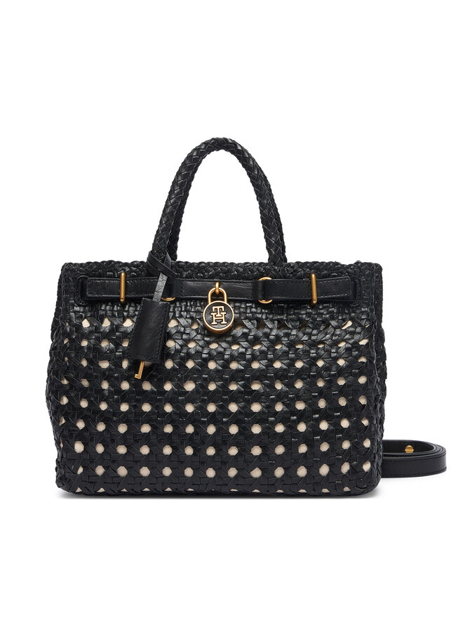 Tommy Hilfiger Handtasche Tommy Hilfiger American Icon Mini Tote Braided AW0AW18734 Schwarz