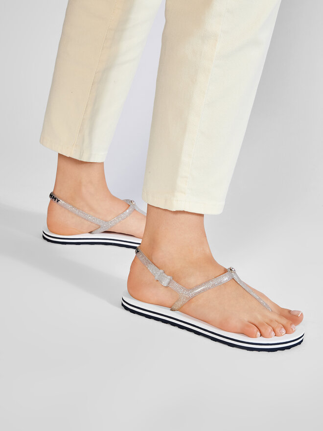 Tommy Hilfiger Sandalen Tommy Hilfiger Irredescent Flat Beach Sandal FW0FW04796 Weiß