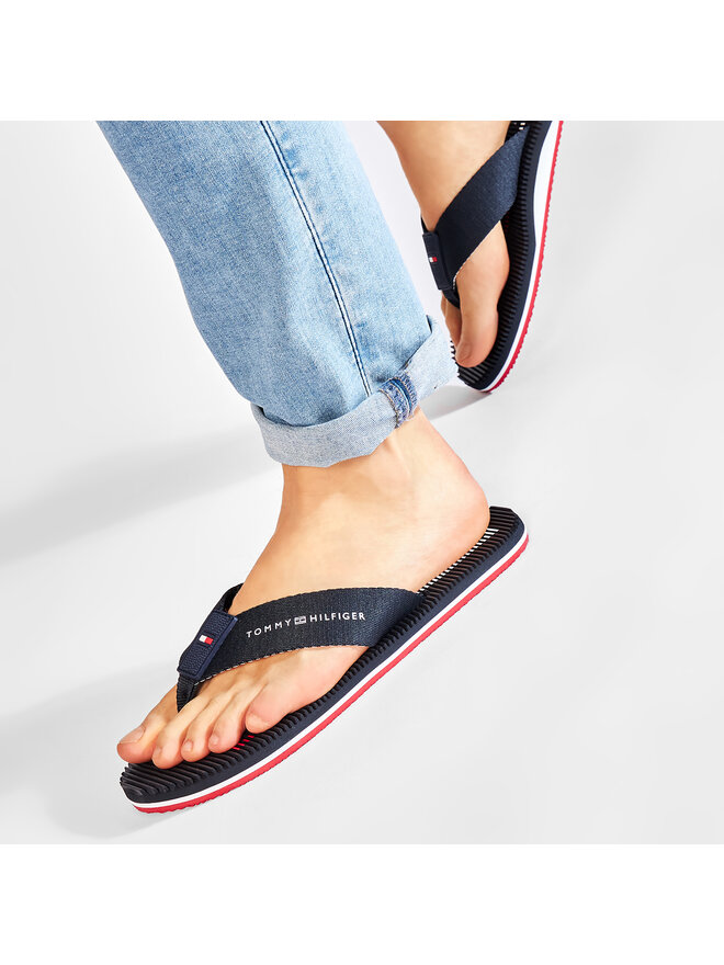 Tommy Hilfiger Zehentrenner Tommy Hilfiger Massage Footbed Th Beach Sandal FM0FM02695 Dunkelblau