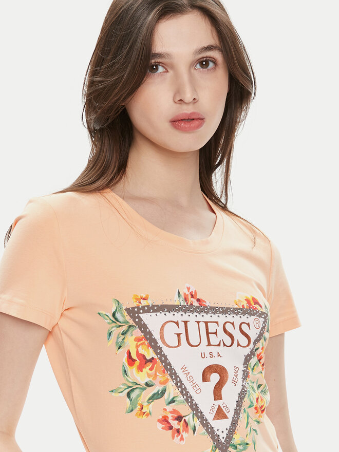 Guess Guess Marškinėliai W4GI24 J1314 Oranžinė Slim Fit