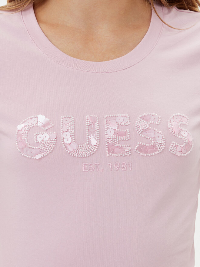 Guess Guess Póló W5GI17 J1314 Rózsaszín Slim Fit