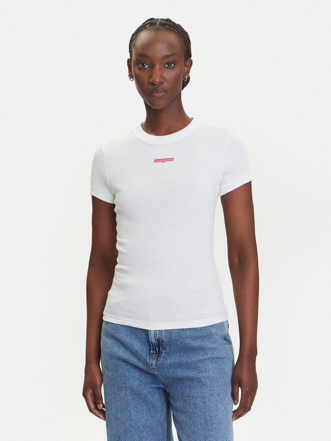 Tommy Jeans Tommy Jeans Marškinėliai Script Label DW0DW21402 Balta Slim Fit