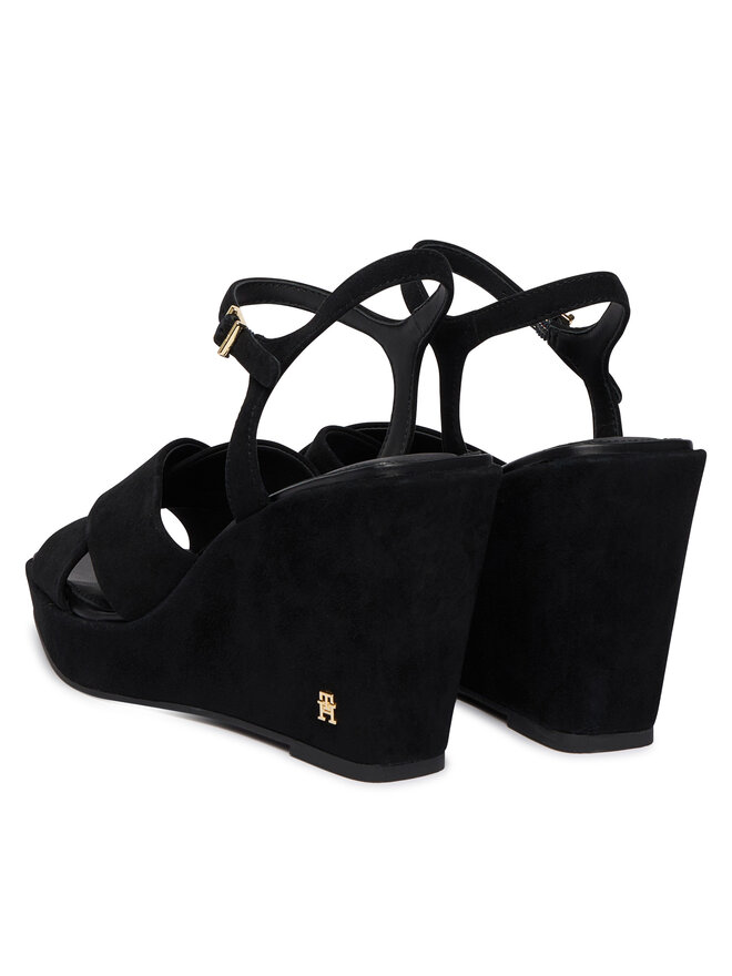 Tommy Hilfiger Sandalen Tommy Hilfiger Suede Wrapped High Wedge FW0FW09218 Schwarz