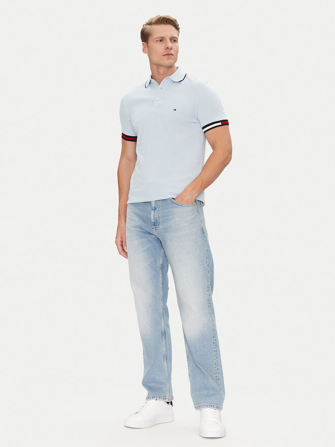 Tommy Hilfiger Tommy Hilfiger Poloshirt Flag Cuff MW0MW38458 Himmelblau Slim Fit