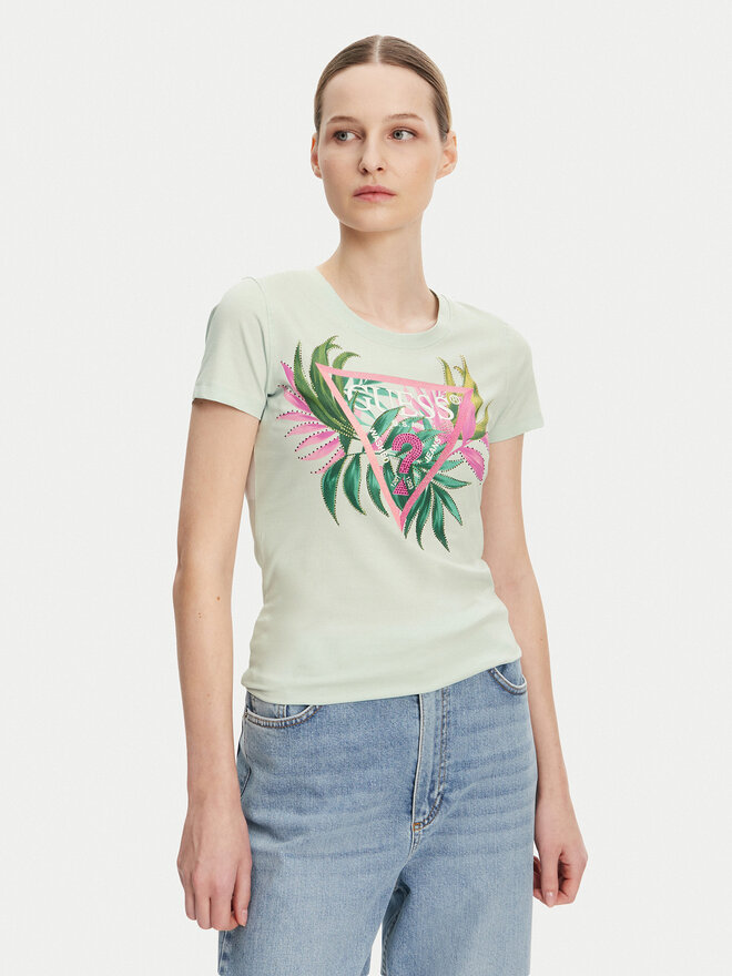 Guess Guess T-shirt W5GI07 J1314 Tirkizna Slim Fit