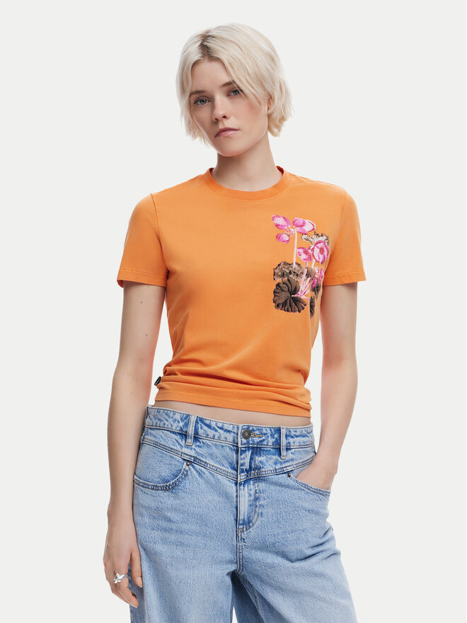 Desigual Desigual Camiseta Botanical 25SWTK48 Naranja Slim Fit