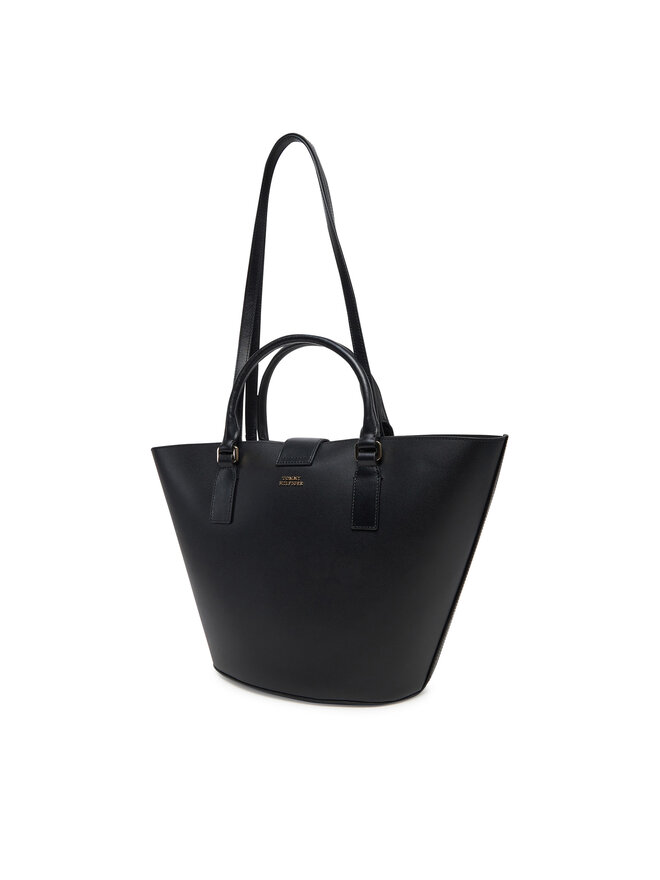 Tommy Hilfiger Handtasche Tommy Hilfiger Heritage Leather Tote AW0AW17209 Schwarz