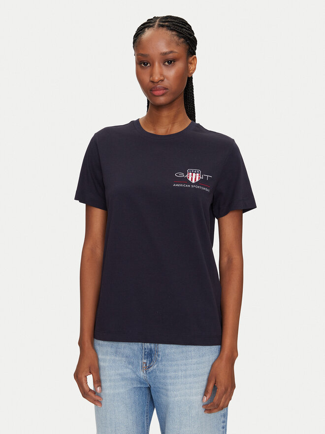 Gant Gant T-Shirt Bisiklet Yaka 4200277 Dunkelblau Regular Fit