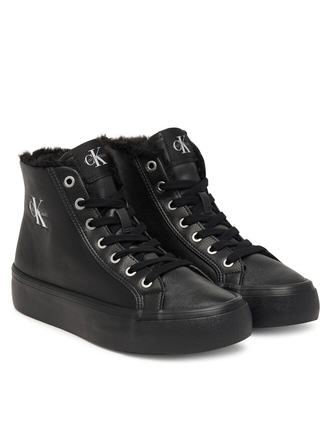 Calvin Klein Sneakers Calvin Klein Vulc Flatf Mid Laceup Lth Fur HW0HW03234 Schwarz