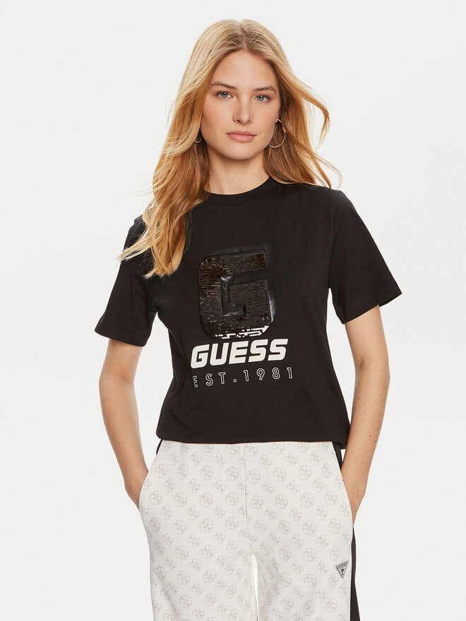 Guess Guess T-Shirt Ines V4YI07 I3Z14 Μαύρο Regular Fit