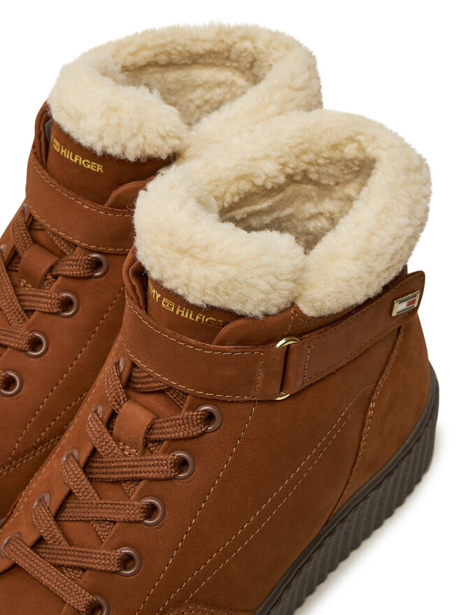 Tommy Hilfiger Schnürschuhe Tommy Hilfiger Faux Fur Nubuck Low Lace-Up FW0FW08172 Braun
