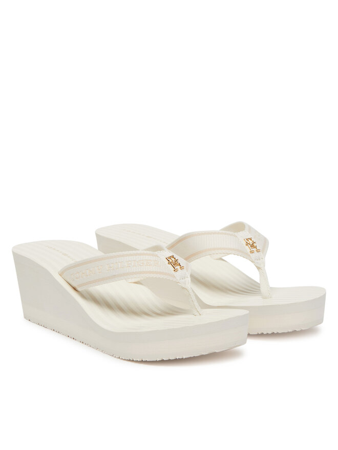 Tommy Hilfiger Zehentrenner Tommy Hilfiger Th Stripes Wedge Beach Sandal FW0FW08521 Weiß