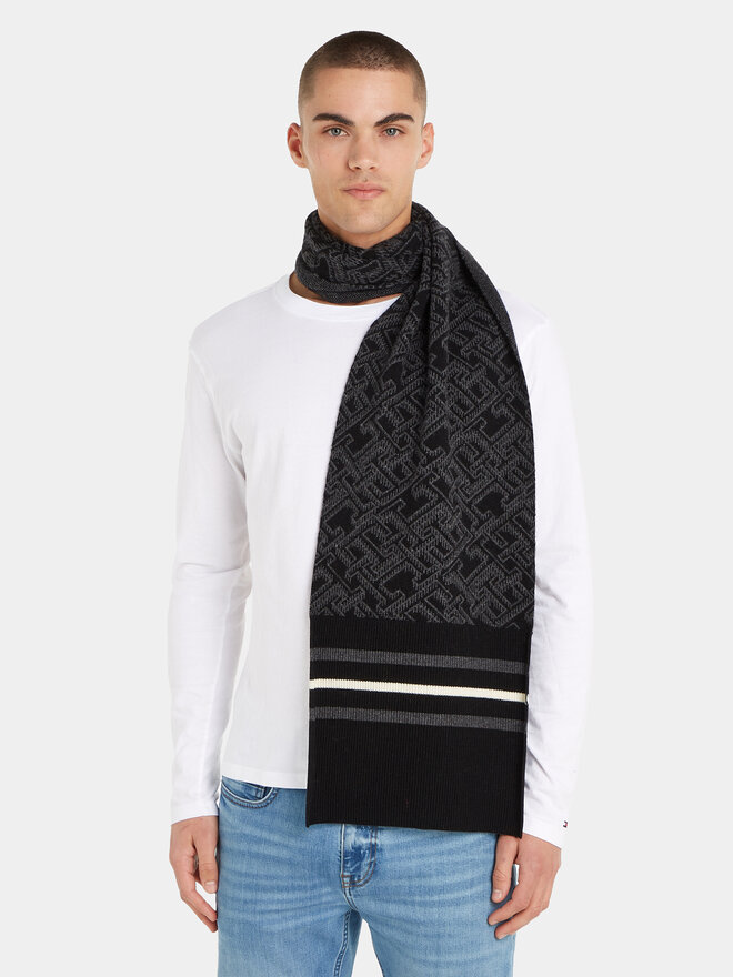 Tommy Hilfiger Šallīte Tommy Hilfiger Monogram Aop Scarf AM0AM12110 Melns
