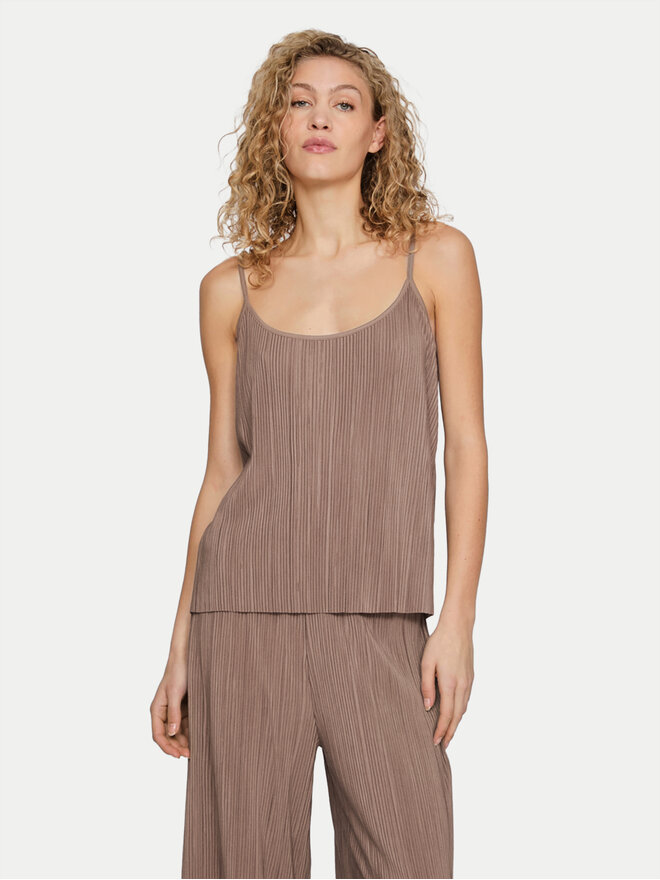Vila Vila Τοπ Plisa 14096337 Καφέ Relaxed Fit