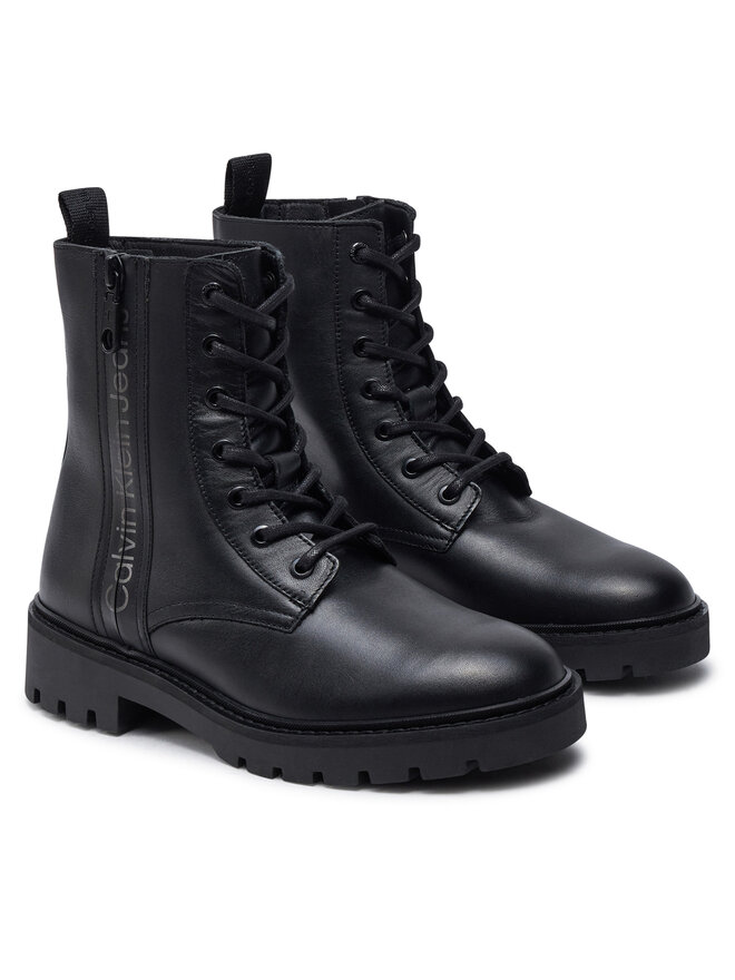 Calvin Klein Jeans Stiefeletten Calvin Klein Jeans Combat Mid Laceup Zip Wn YW0YW01035 Schwarz