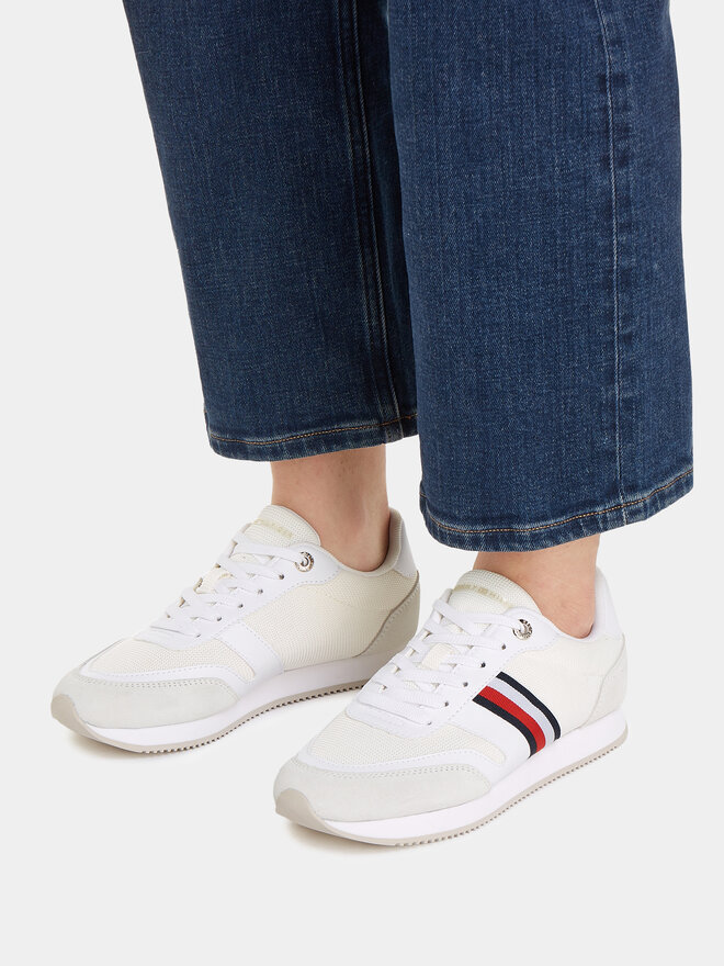 Tommy Hilfiger Laisvalaikio batai Tommy Hilfiger Essential Stripes Runner FW0FW07450 Balta