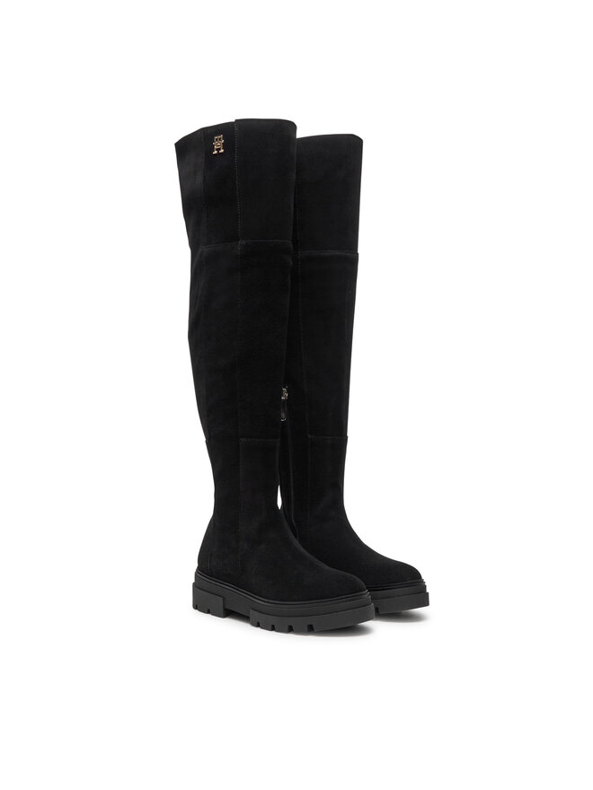 Tommy Hilfiger Чизми Tommy Hilfiger Suede Over-The-Knee Boot FW0FW08159 Черен
