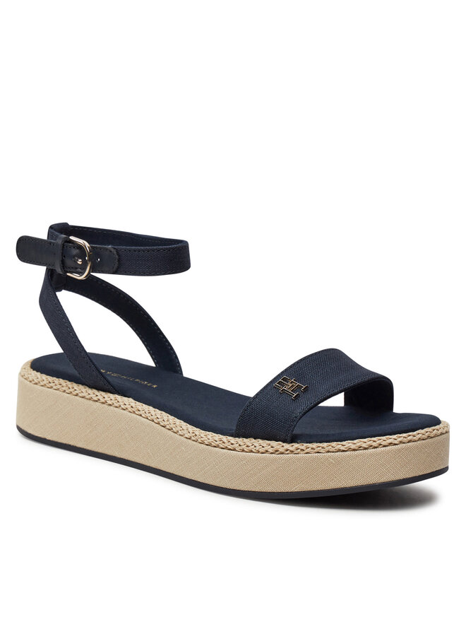 Tommy Hilfiger Sandalen Tommy Hilfiger Linen Flatform FW0FW07748 Dunkelblau