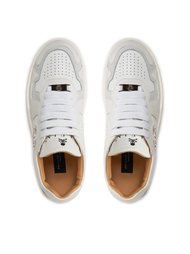 PHILIPP PLEIN Sneakersy PHILIPP PLEIN Mix Leather Lo Top Sneakers SADS USC0545 PLE010N 01 Biały