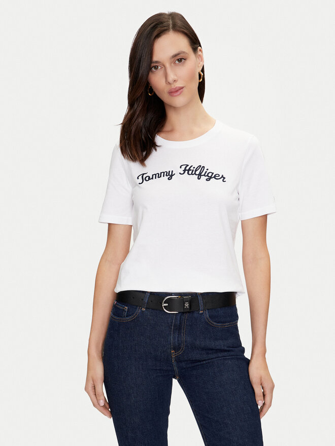 Tommy Hilfiger Tommy Hilfiger Camiseta Script WW0WW42589 Blanco Regular Fit