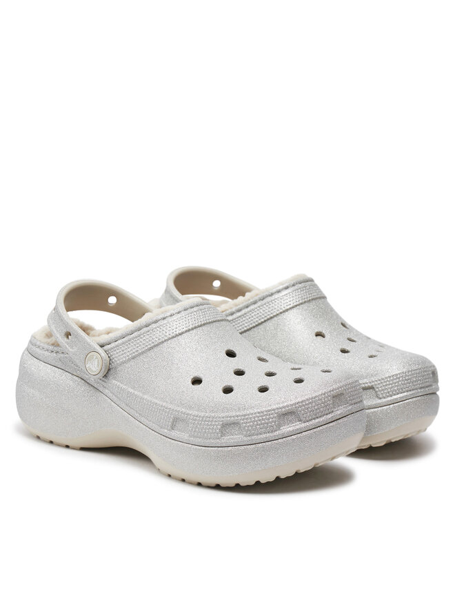 Crocs Чехли Crocs Classic Platform Glitter Lined Clog W 210413 Сребрист