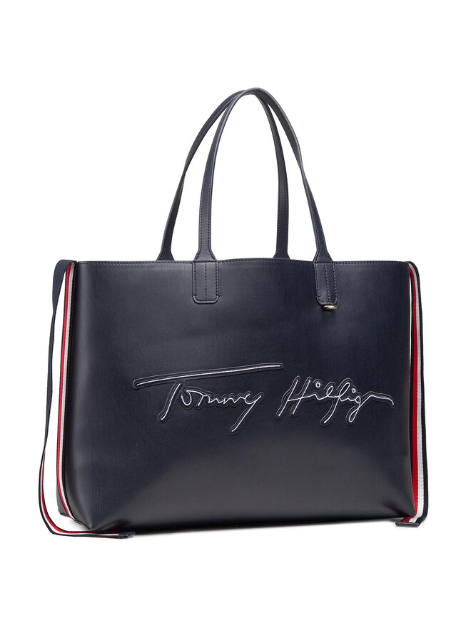 Tommy Hilfiger Handtasche Tommy Hilfiger Iconic Tommy Tote Signature AW0AW09707 Dunkelblau