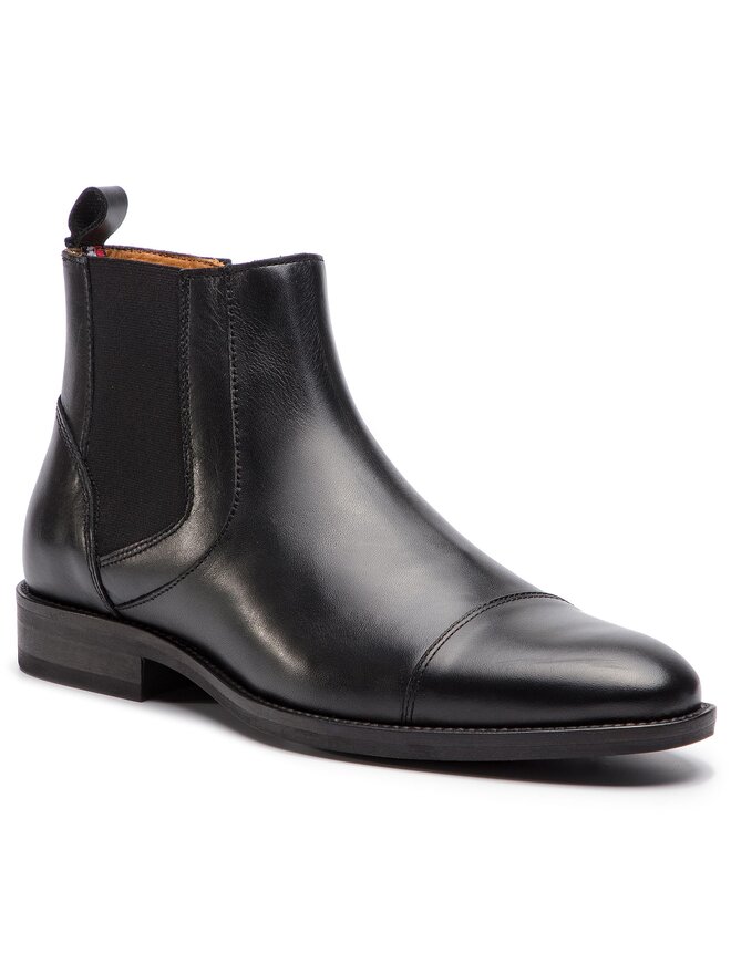 Tommy Hilfiger Μπότες Tommy Hilfiger Essential Leather Toecap Chelsea FM0FM02140 Μαύρο