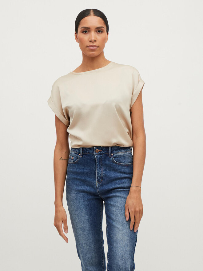 Vila Vila Camiseta Ellette 14059563 Beis Regular Fit