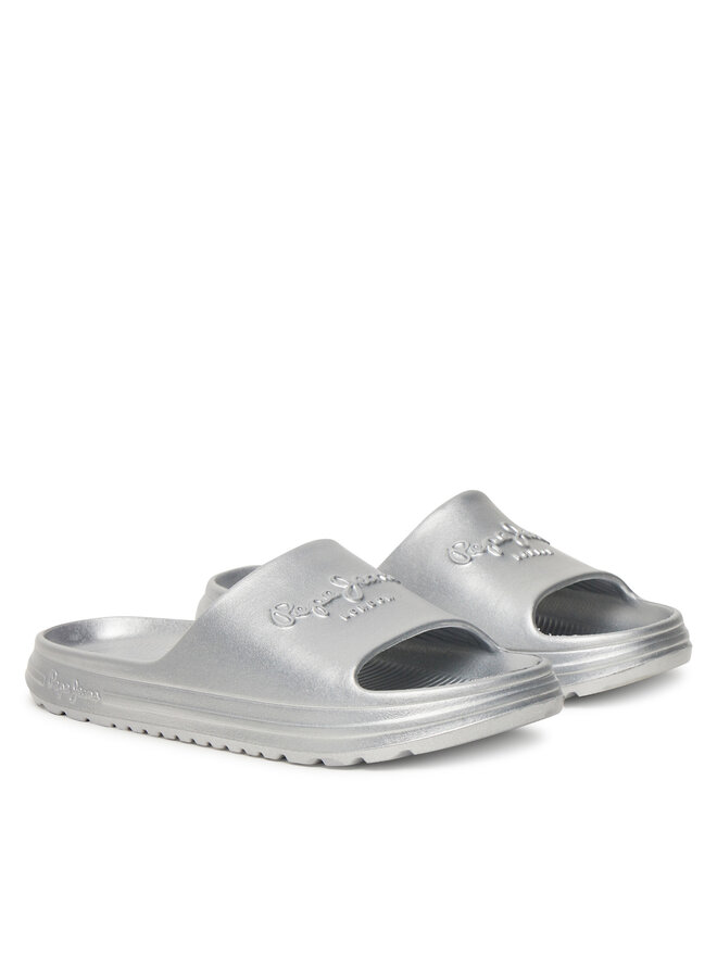 Pepe Jeans Шльопанці Pepe Jeans Beach Slidemet PLS70165 Срібний