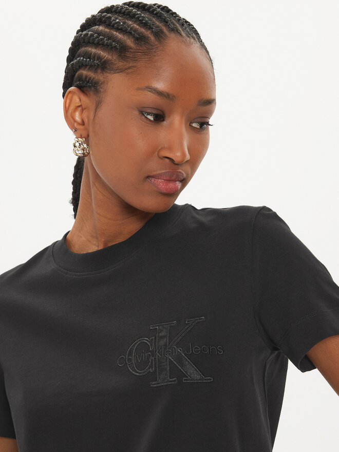 Calvin Klein Jeans Calvin Klein Jeans Camiseta Satin Applique J20J223925 Negro Regular Fit