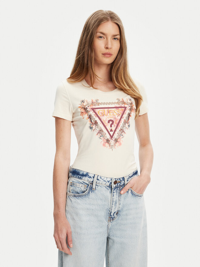 Guess Guess Marškinėliai W5YI08 J1314 Écru Regular Fit