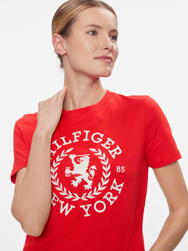Tommy Hilfiger Tommy Hilfiger Majica Reg Crest C-Nk Tee Ss WW0WW41058 Rdeča Regular Fit