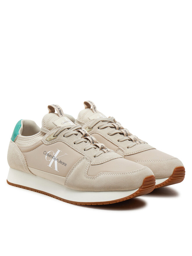 Calvin Klein Jeans Sneakersy Calvin Klein Jeans Runner Sock Laceup Ny-Lth YM0YM00553 Béžová