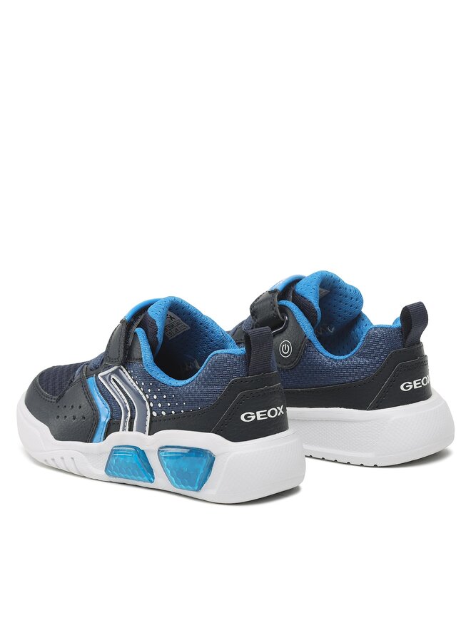 Basket Garçon Geox J Illuminus Boy : Respirante, Velcro Facile Et Lacets élastiques