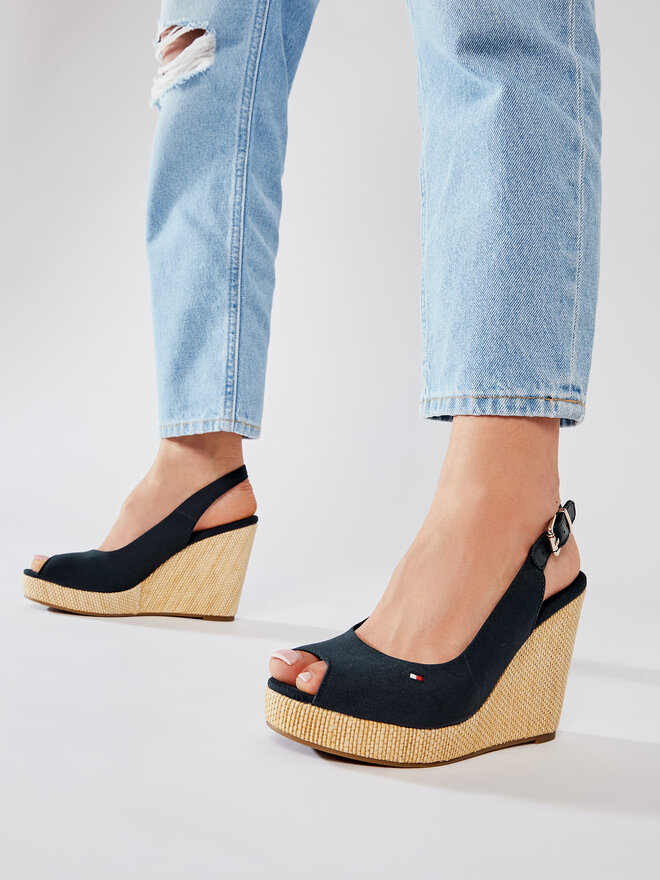 Tommy Hilfiger Sandalias Tommy Hilfiger Iconic Elena Sling Back Wedge FW0FW04789 Azul marino