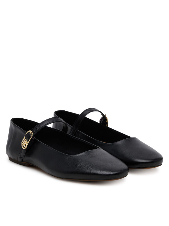 Tommy Hilfiger Baleriny Tommy Hilfiger Leather Maryjane Ballerina FW0FW08651 Czarny