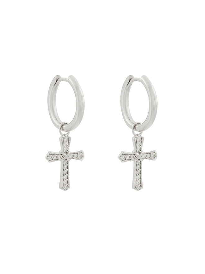 ICED STUFF Pendientes ICED STUFF Sharp Cross Oro blanco