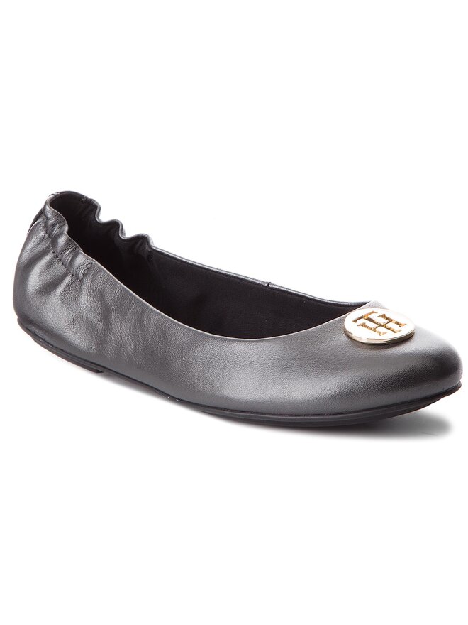 Tommy Hilfiger Ballerinas Tommy Hilfiger Pearlized Leather Ballerina FW0FW03412 Grau