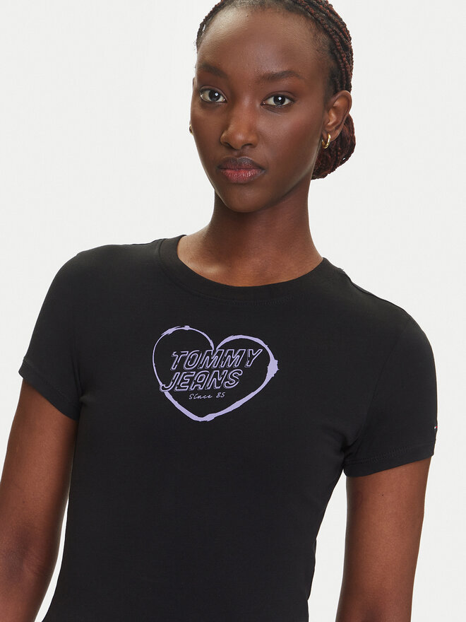 Tommy Jeans Tommy Jeans Marškinėliai Heart DW0DW21390 Juoda Slim Fit