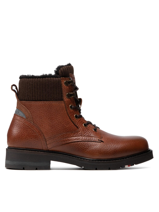 Tommy Hilfiger Zimski škornji Tommy Hilfiger Warm Corporate Mix Lace Boot FM0FM03774 Rjava