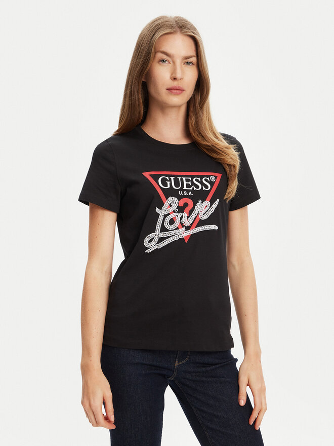 Guess Guess Marškinėliai W5YI40 I3Z14 Juoda Regular Fit
