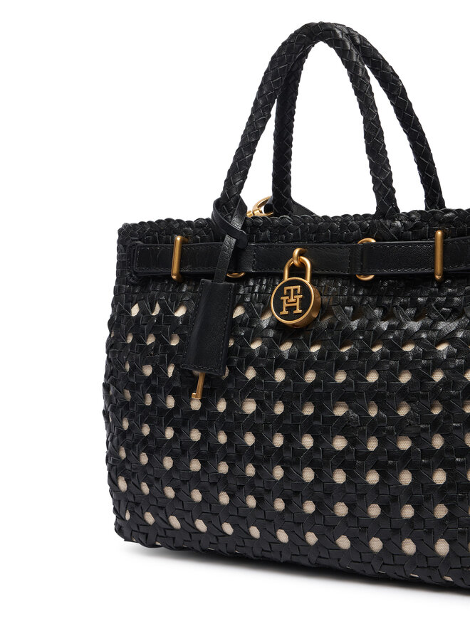 Tommy Hilfiger Handtasche Tommy Hilfiger American Icon Mini Tote Braided AW0AW18734 Schwarz
