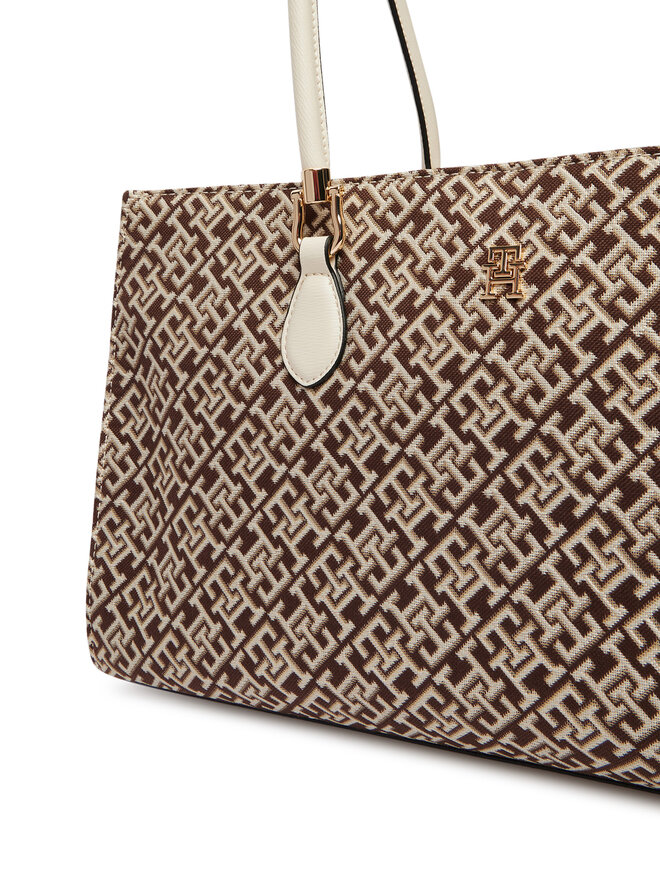 Tommy Hilfiger Handtasche Tommy Hilfiger Th Grace Satchel Jacquard AW0AW18754 Braun