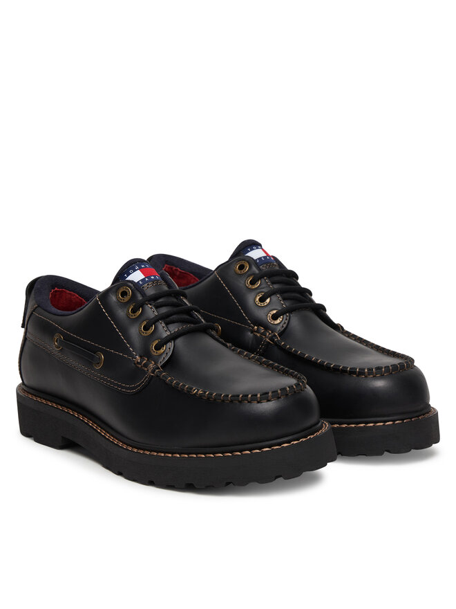 Tommy Jeans Halbschuhe Tommy Jeans Archive '01 Boat Shoe Leather EM0EM01651 Schwarz