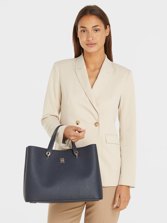 Tommy Hilfiger Ročna torba Tommy Hilfiger Th Emblem Satchel AW0AW15177 Mornarsko modra